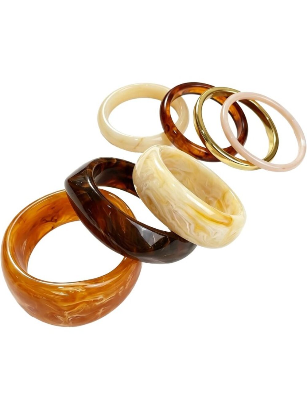 7 PCS Chunky Resin Brown Retro Acrylic Bracelets Set - Irregular Bangle for